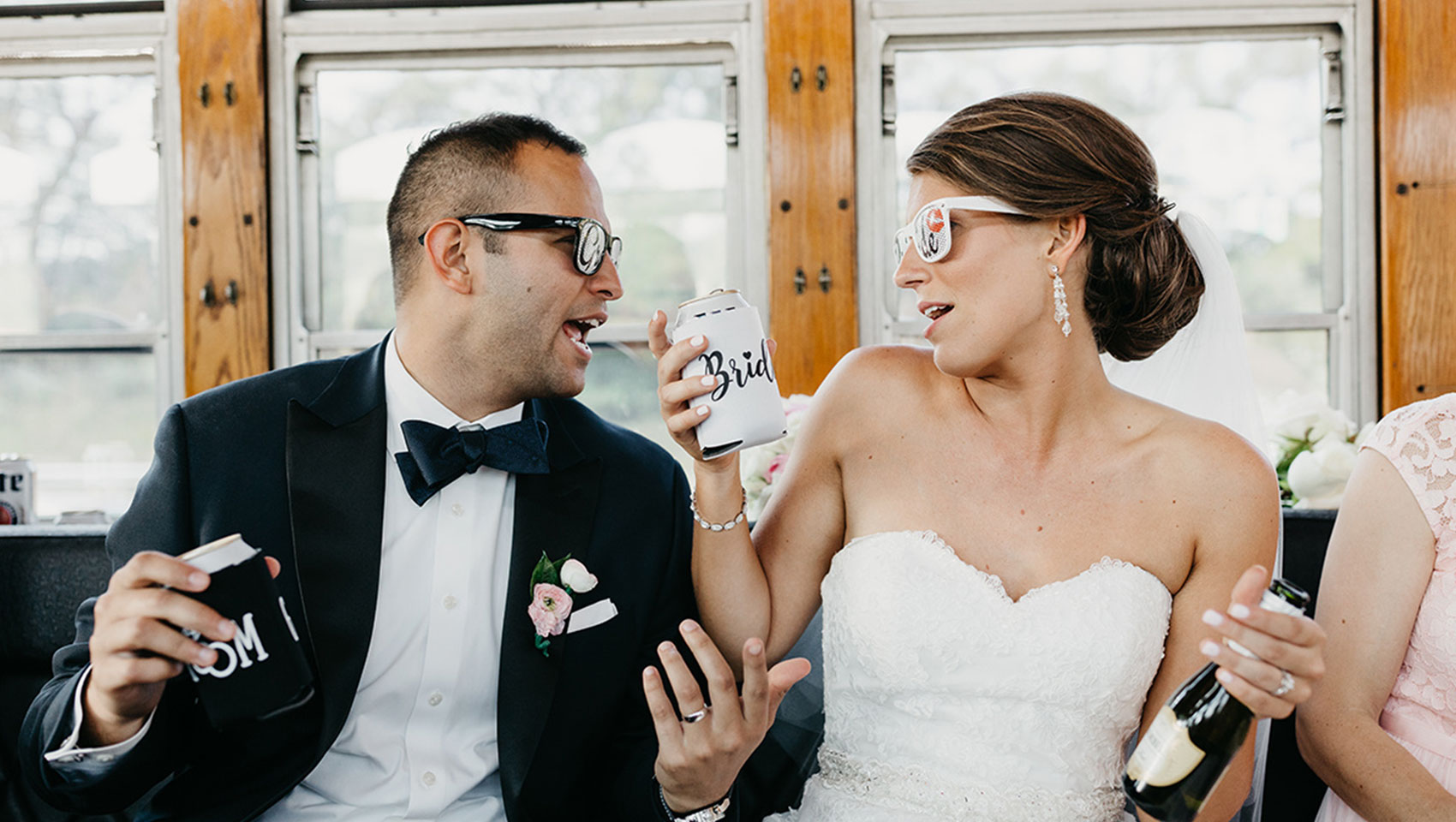 party bus bride and groom