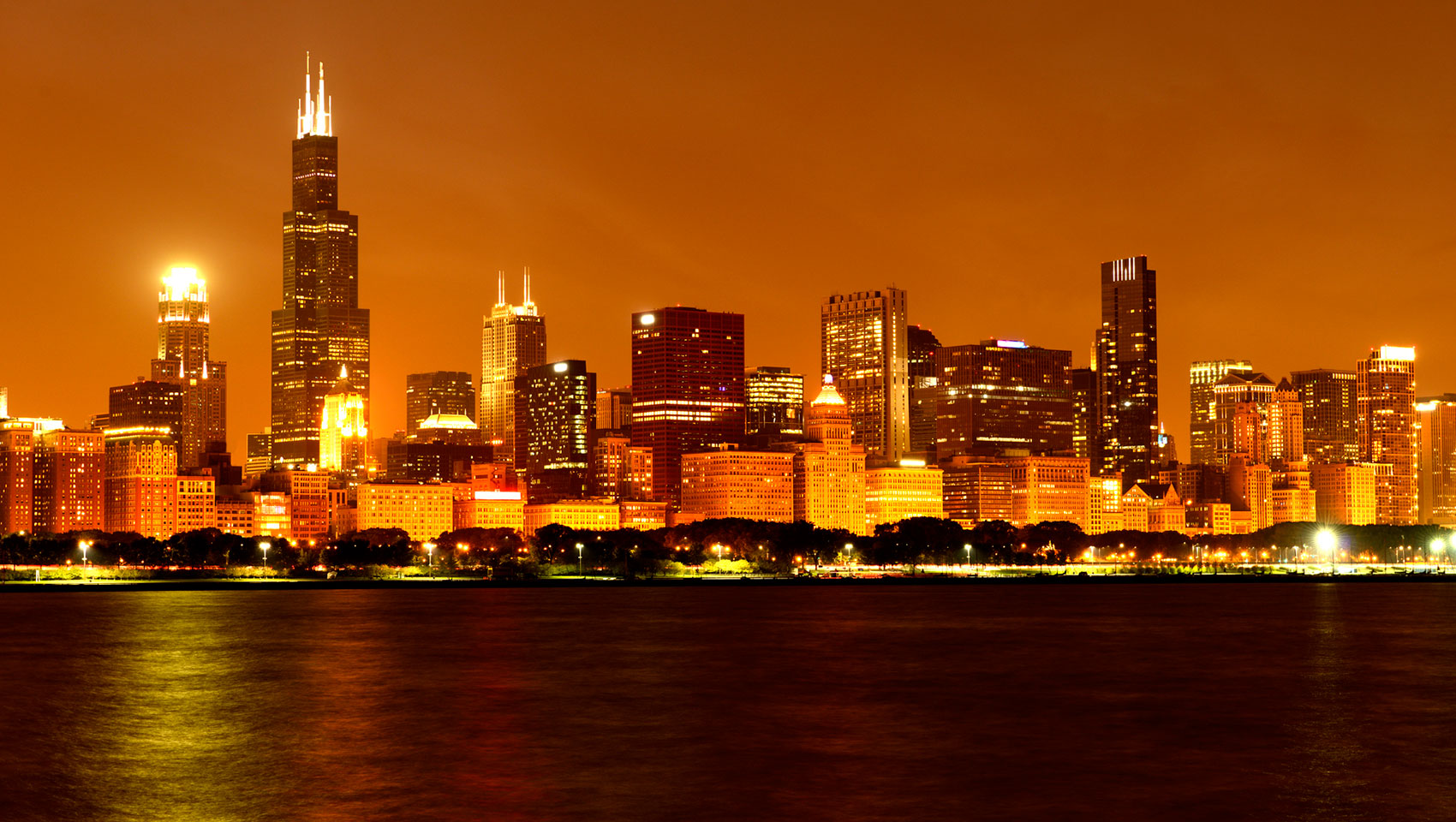 skyline over lake
